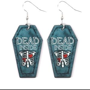 Dead Inside, Coffin, Earrings, Dark Teal, Acrylic
